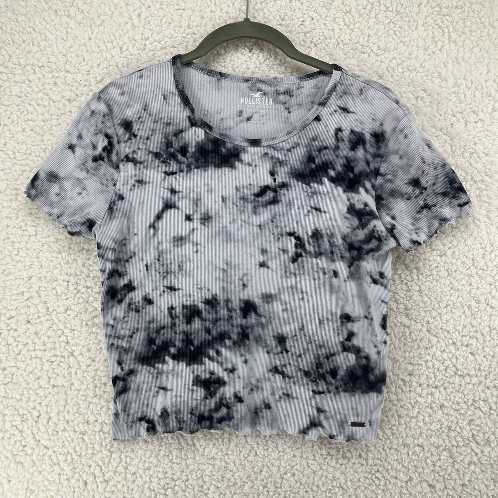 Hollister Cropped Baby Tee Women's Size Medium Tie Dye Ribbed‎ Fitted Preppy